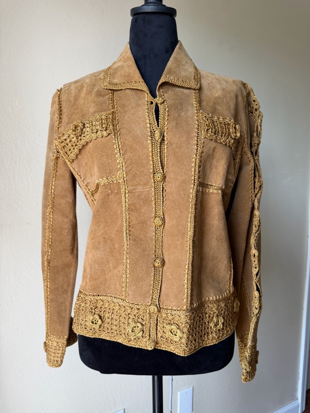 Leather patchwork stitched jacket 
Lightweight suede leather S yingying Nevada